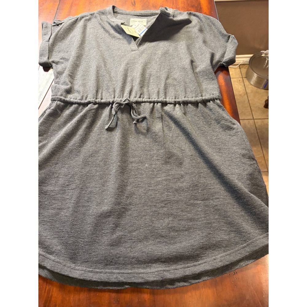 Threadgrit Womens Charcoal Gray Knit Short Sleeve Drawstring Waist Dress XL New